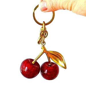 Cherry Keychain with Gold Accents